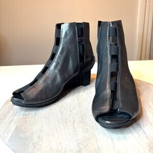 Trippen Gray Leather Peep Toe Ankle Boots Chunky Block Heel Women’s EU 40 US 9